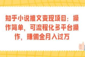 《知乎小说推文变现项目》操作简单，可流程化多平台操作