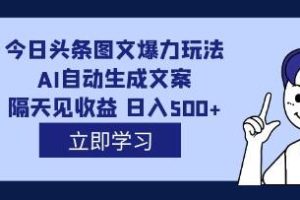 《今日头条图文爆力玩法》AI自动生成文案，隔天见收益