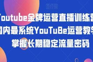 《YOUTUBE金牌运营直播训练营》YOUTUBE运营教学，掌握长期稳定流量密码